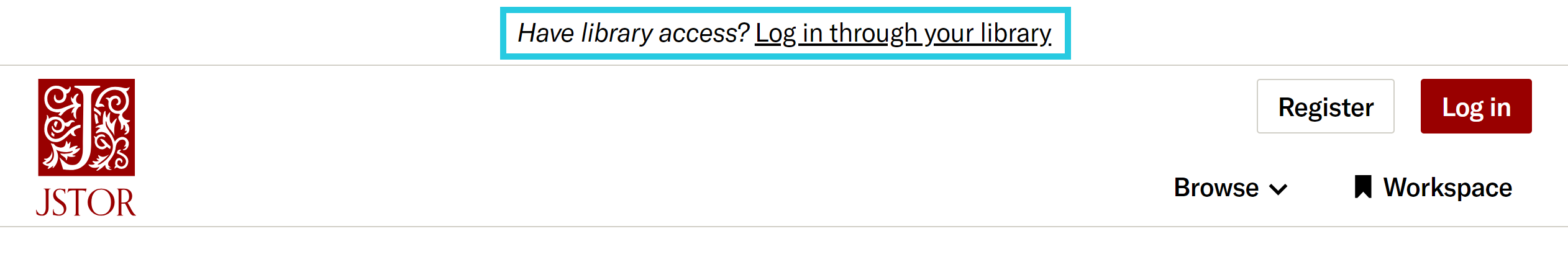 Institutional login message at the top of JSTOR