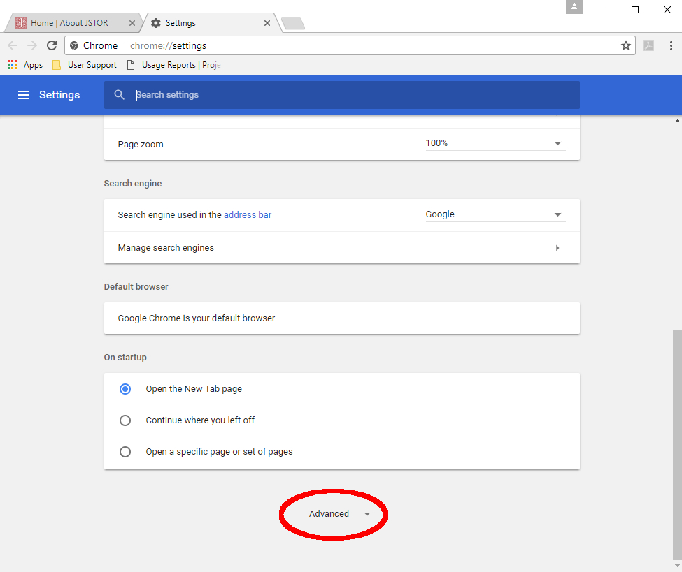 Chrome settings page.