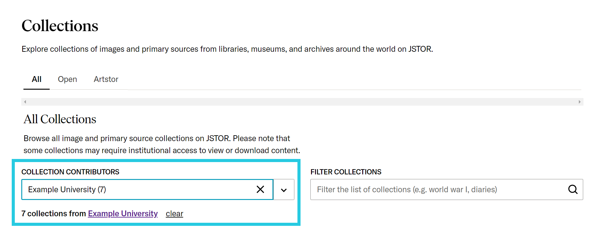 Viewing collections from the a specific collection contributor