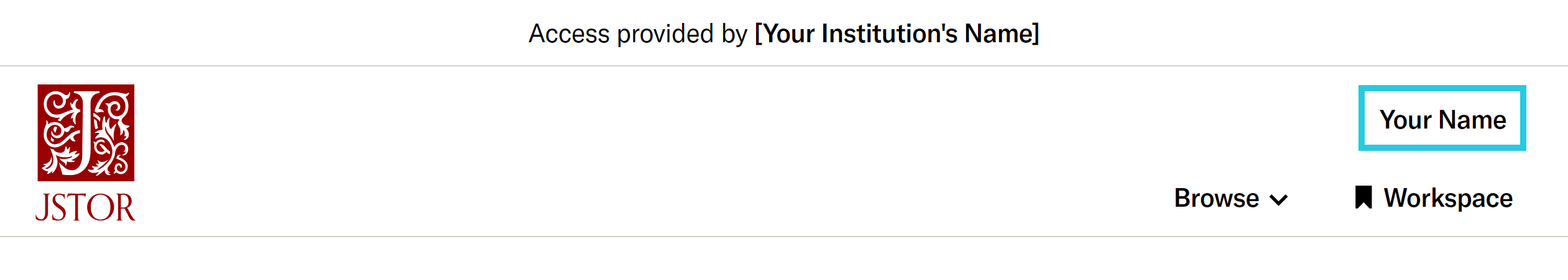 JSTOR header showing user is logged in through their institution and their personal account