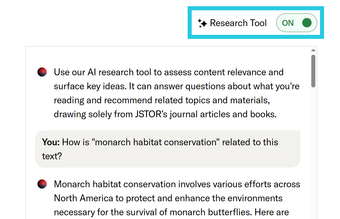 On/off toggle located above the research tool window.