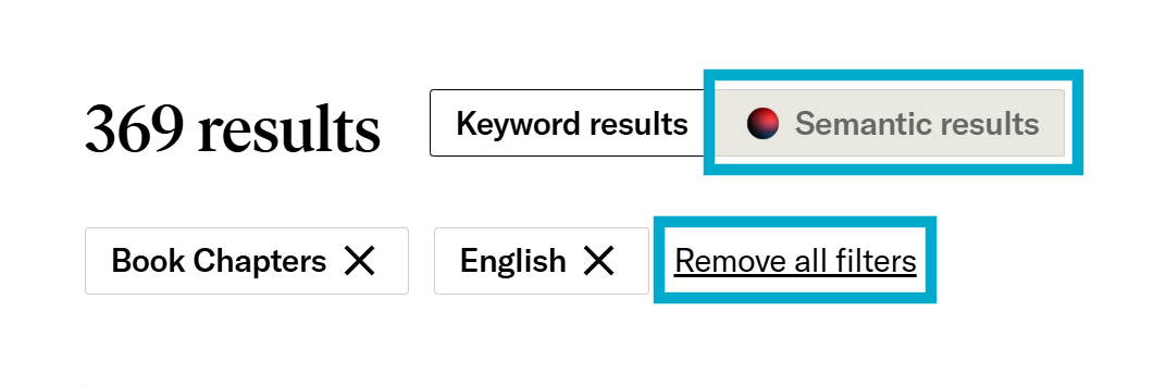 Semantic results toggle disabled when search filters are in place