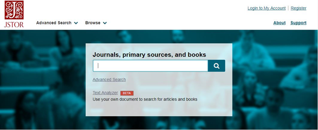 JSTOR search screen example