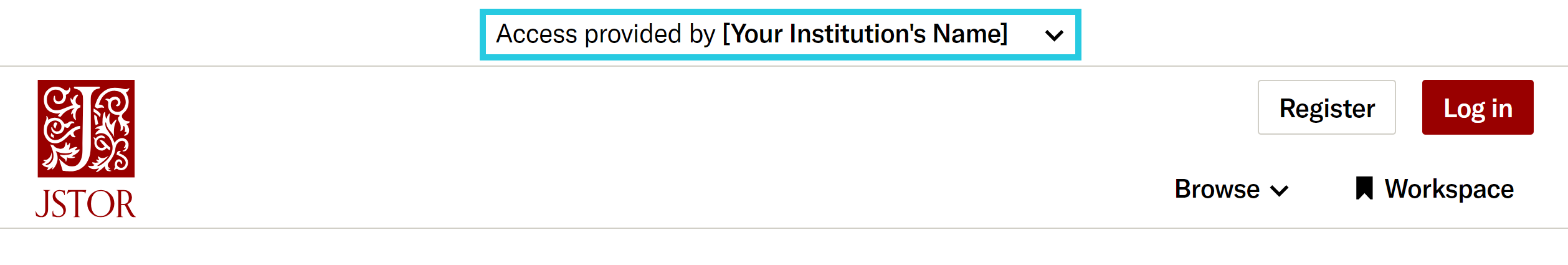Access provided banner at the top of the JSTOR home page