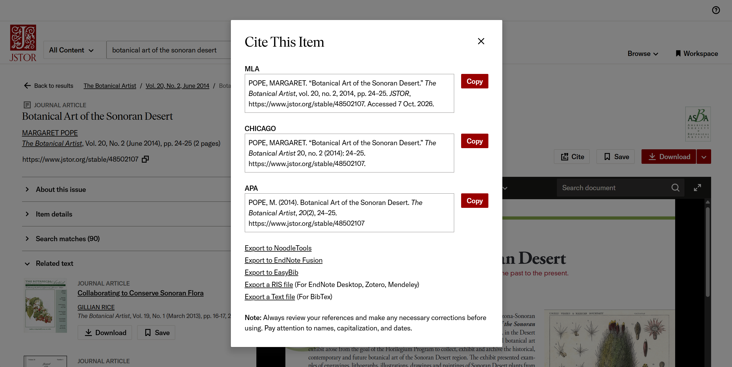 Cite This Item menu
