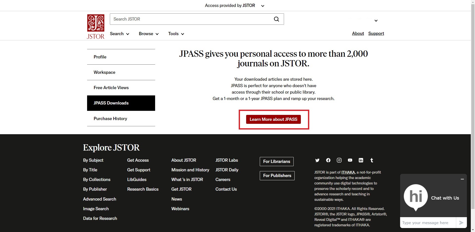 example of JPASS Downloads Account Page