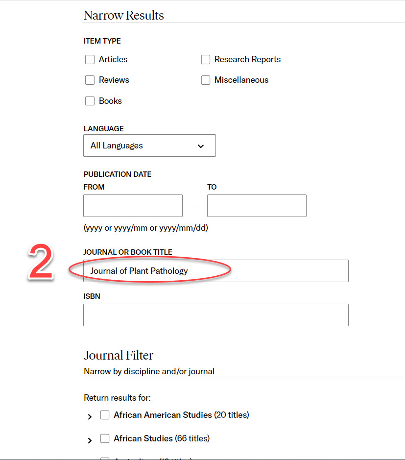 Search for and Within Journals or step 2 enter journal title or ISBN