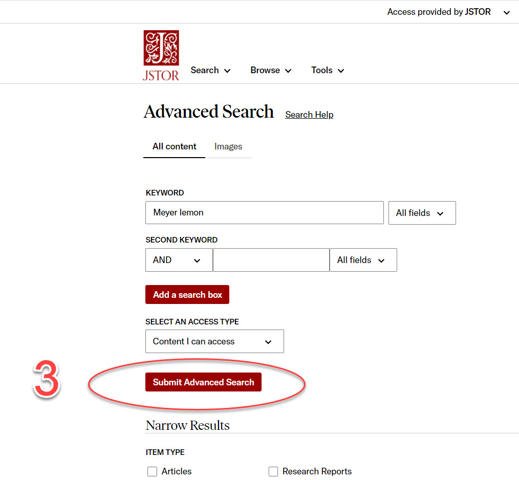 Search for and Within Journals or Books step 3 submit advanced search