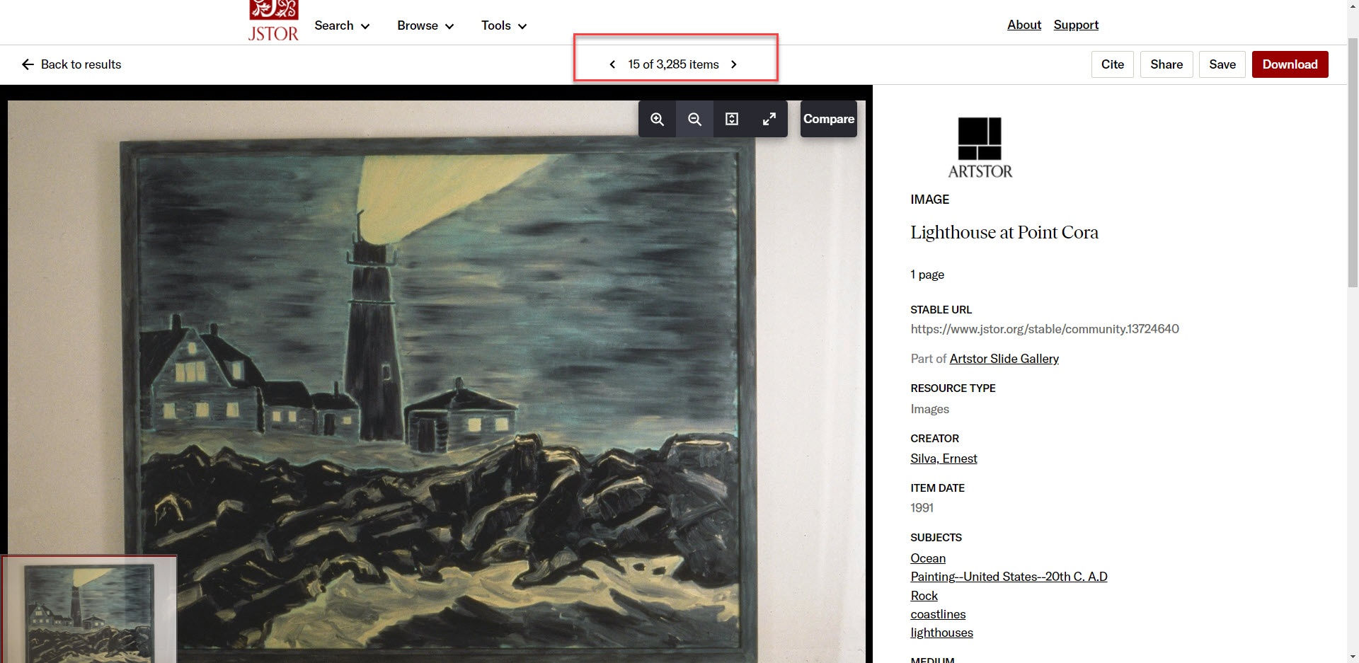 Example of navigation for using pagination to browse images