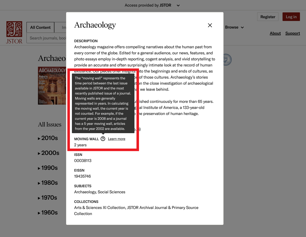 Moving Wall information in the Journal Info panel